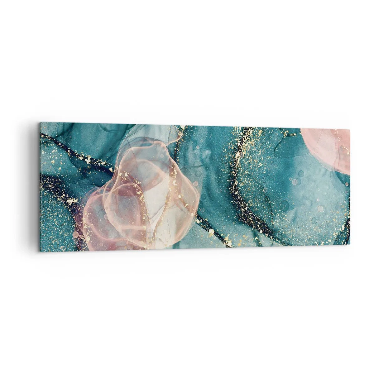 Canvastavla - Bild på duk - Sidenblå, tyllrosa - 140x50 cm