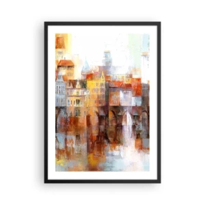 Affisch i svart ram - En pittoresk stad med en konstnärligt utformad bro - 50x70cm - Vackert under bron - Modern väggdekoration för vardagsrum och sovrum ARTTOR