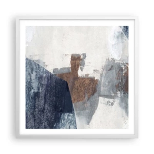 Affisch i vit ram - Blåbruna former - 60x60 cm