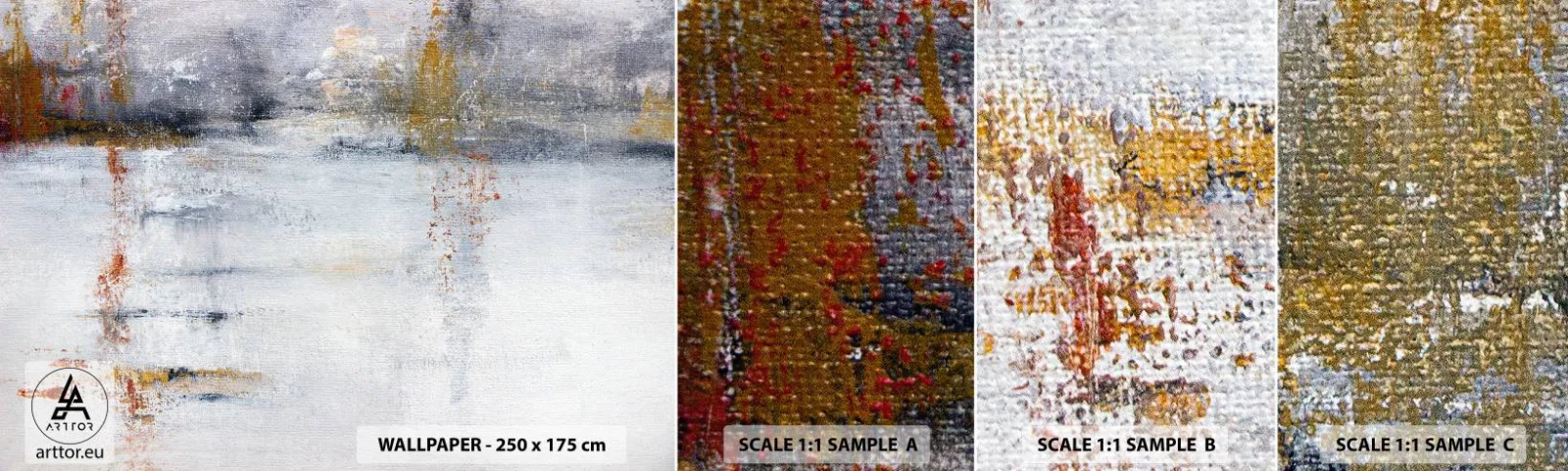 Provbit av självhäftande fototapet Deluxe Sticker - Bakom luftridån - Abstraktion, Bit, Målning - 100x30 cm