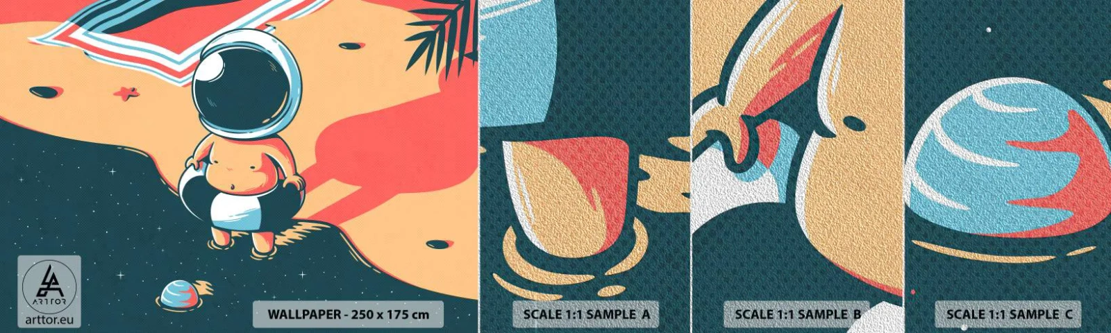 Provbit av fototapet Premium Sand - Ur ett annat perspektiv - Abstraktion, Strand, Astronaut - 100x30 cm