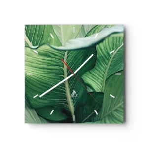 Väggklocka - Klocka på glas - Livet intensivt grönt - 30x30 cm