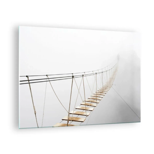 Glastavla - Bild på glas - En hängbro i dimman som leder till det okända - 70x50cm - Vart leder den dig? - Modern väggdekoration för vardagsrum och sovrum ARTTOR
