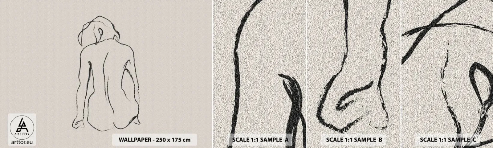 Fototapet Prov Standard Eco - Naken flicka - spela teater, Linje, Teckning - 100x30 cm