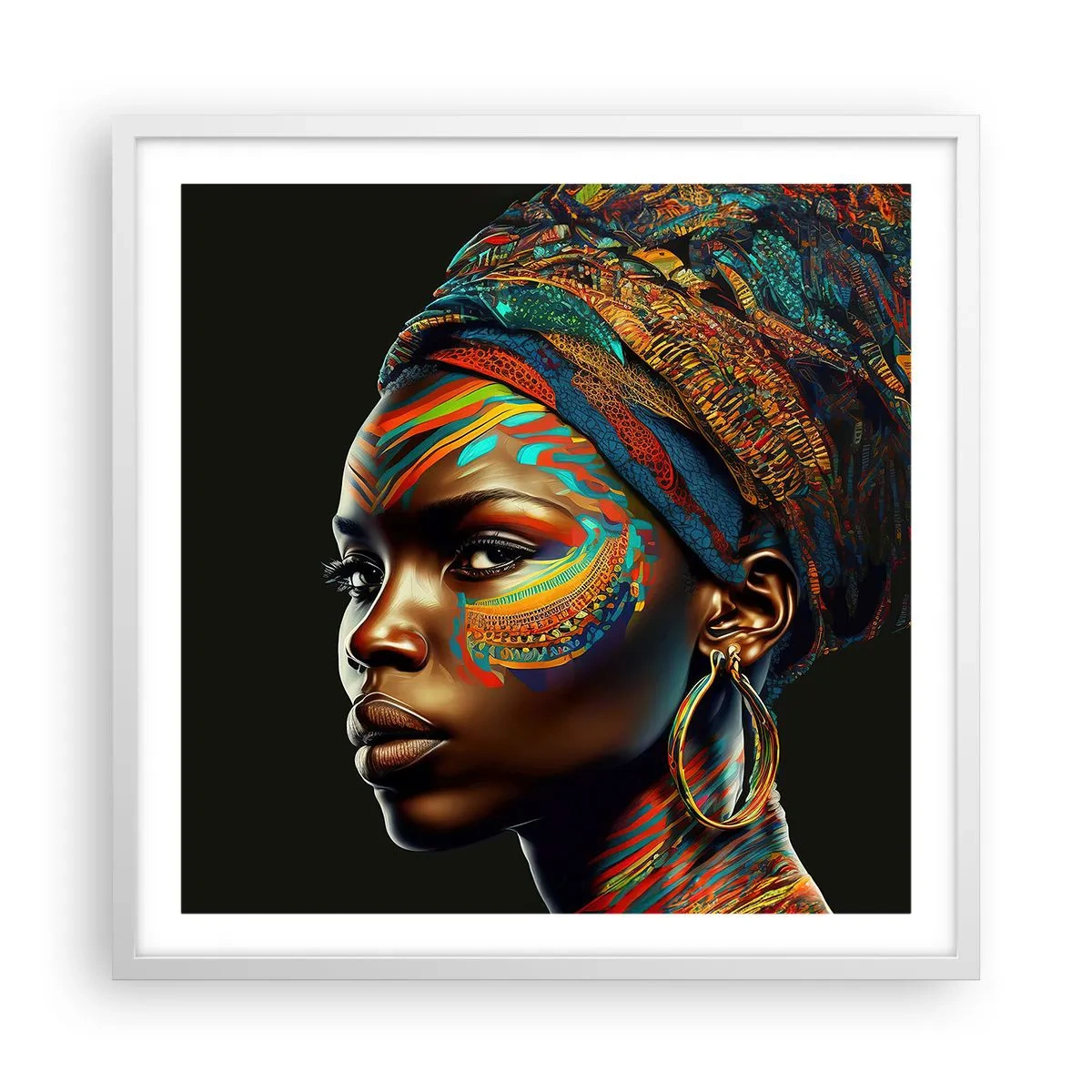 Affisch i vit ram - Afrikansk drottning - 60x60 cm