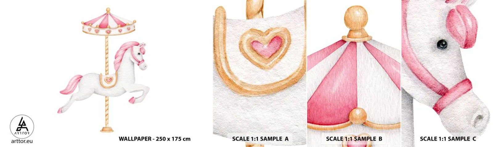Fototapet Prov Standard Eco - Han gav sig iväg med en hov - Häst, Merry-go-round, Flickaktigt - 100x30 cm