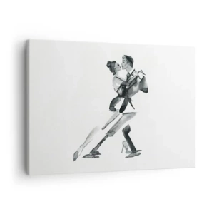 Canvastavla - Bild på duk - En subtil illustration av ett par som dansar i monokromatisk stil. - 70x50cm - I en rytm - Modern väggdekoration för vardagsrum och sovrum ARTTOR