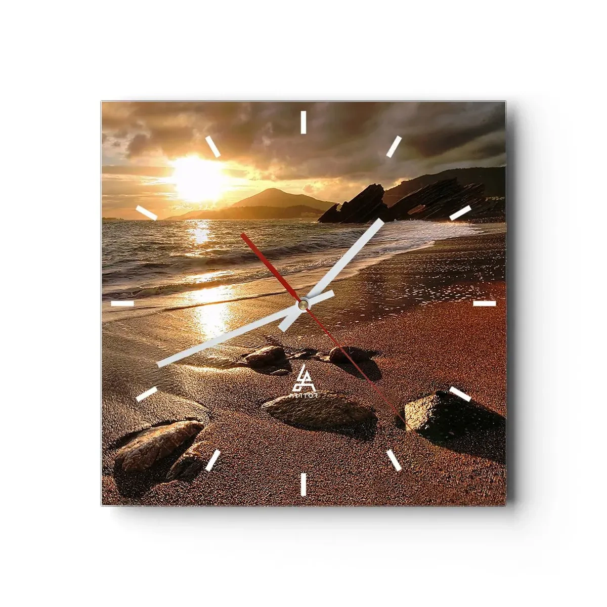 Väggklocka - Klocka på glas - Följ solen mot kullarna - 30x30 cm