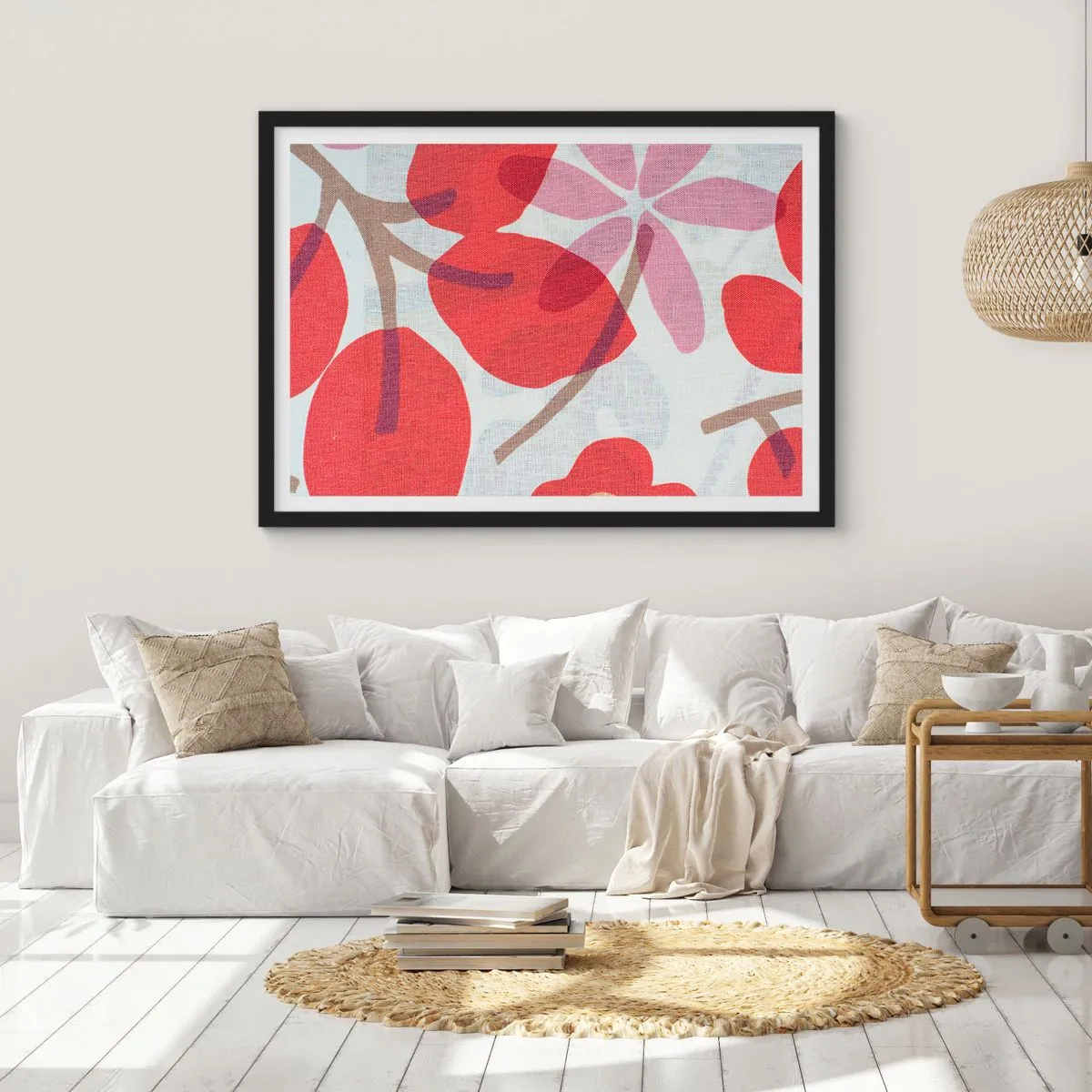 Affisch i svart ram - Blomsterkomposition i rosa - 40x30 cm