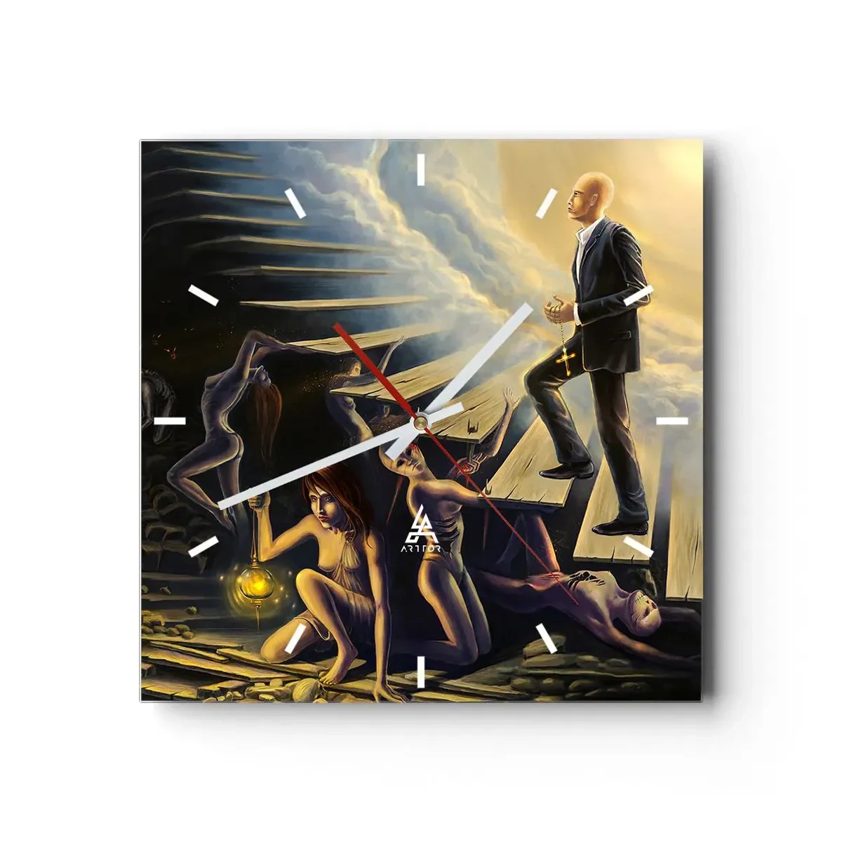 Väggklocka - Klocka på glas - Danteisk vandring mot ljuset  - 40x40 cm