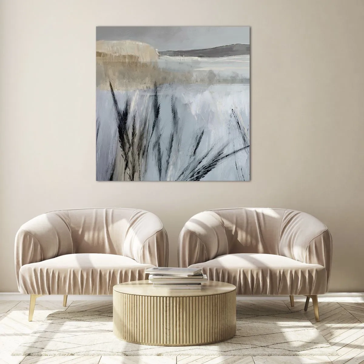 Glastavla - Bild på glas - Vinterfält - 30x30 cm
