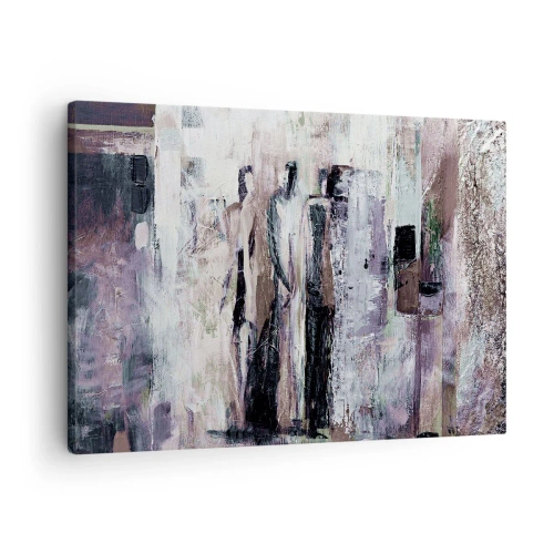 Canvastavla - Bild på duk - En abstrakt komposition med tre figurer i pastellfärger. - 70x50cm - De mystiska tre - Modern väggdekoration för vardagsrum och sovrum ARTTOR