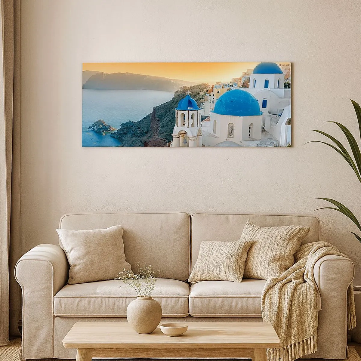 Canvastavla - Bild på duk - Santorini - inbäddat i berg - 100x40 cm