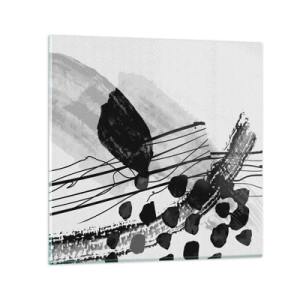 Glastavla - Bild på glas - Svartvit organisk abstraktion - 60x60 cm