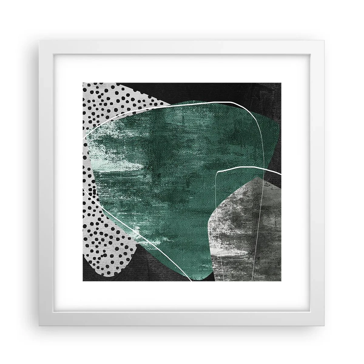 Affisch i vit ram - Färgstark abstraktion med en guldflinga - 30x30 cm