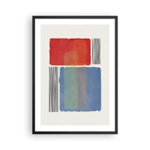 Affisch i svart ram - Abstrakt komposition med röda och blå rektanglar - 50x70cm - Geometrins anda  - Modern väggdekoration för vardagsrum och sovrum ARTTOR