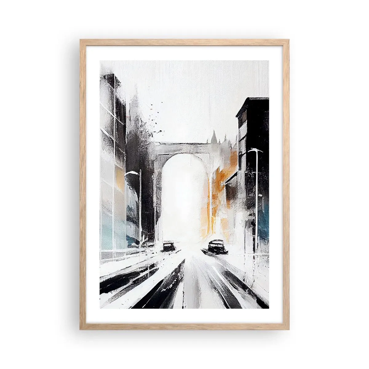 Affisch i ram av ljusek - Stadsstudie: arkitektur och rörelse - 50x70 cm