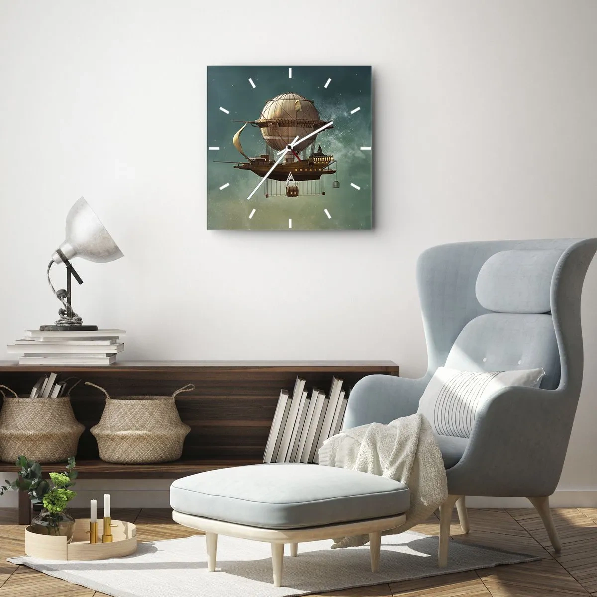 Väggklocka - Klocka på glas - Jules Verne hälsar - 40x40 cm