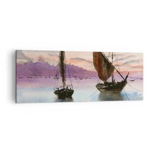 Canvastavla - Bild på duk - Kväll i hamnen - 140x50 cm