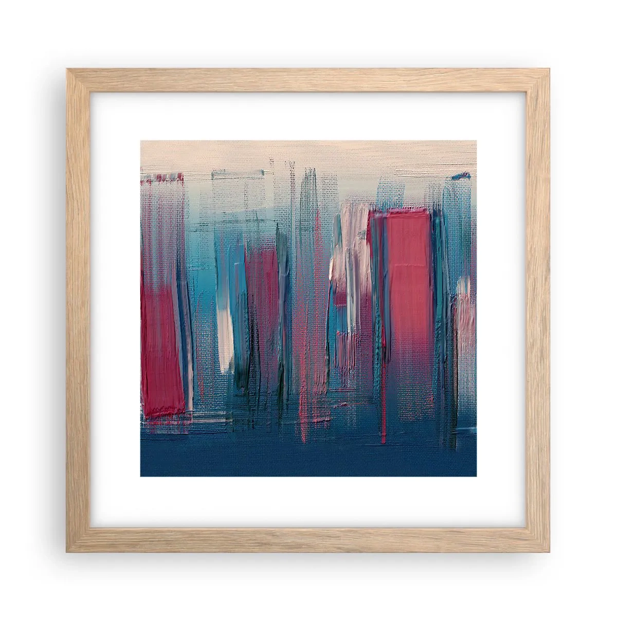 Affisch i ram av ljusek - Vertikal komposition i blått och rött - 30x30 cm