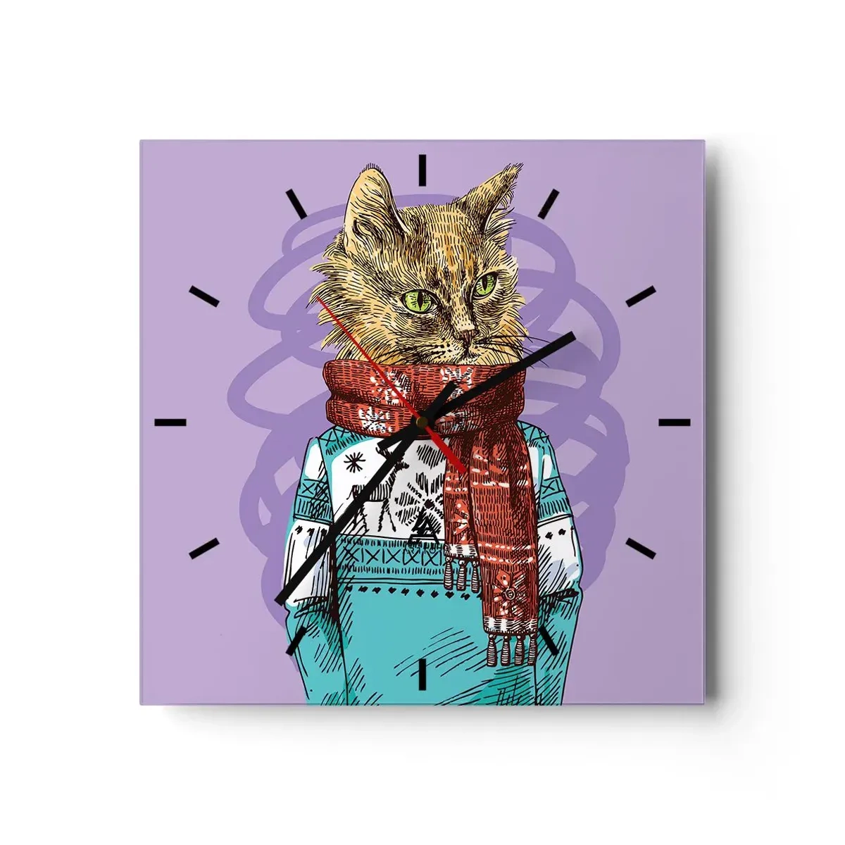 Väggklocka - Klocka på glas - Mästerkatten - 30x30 cm