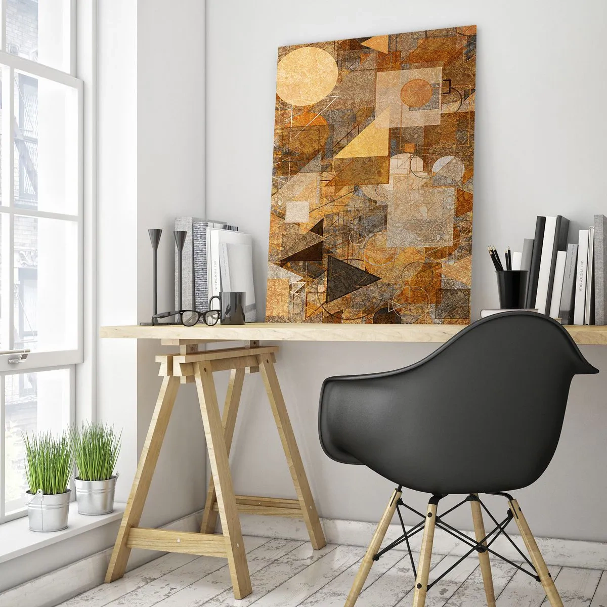 Glastavla - Bild på glas - Kubistisk studie i brun - 50x70 cm