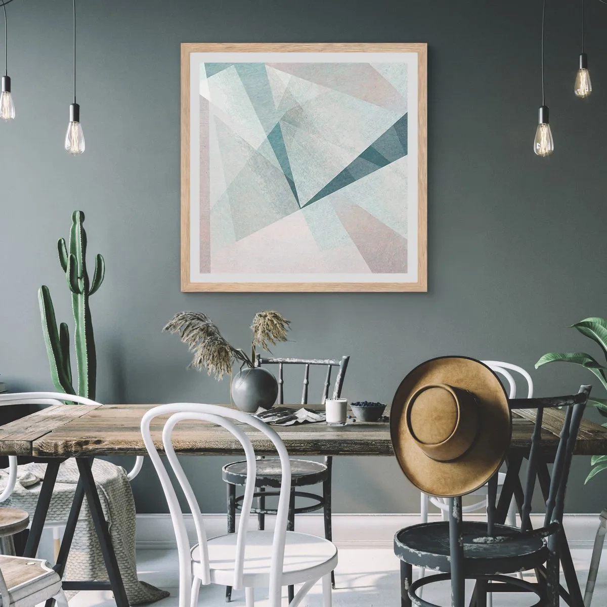 Affisch i ram av ljusek - Lugnt trots dynamiskt - 40x40 cm