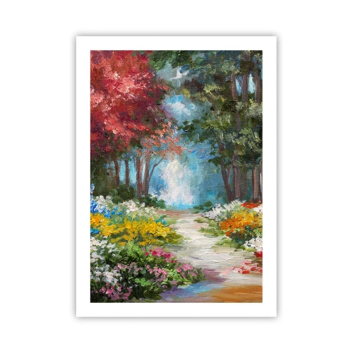 Affisch - Skogsträdgård, blomskog - 50x70 cm