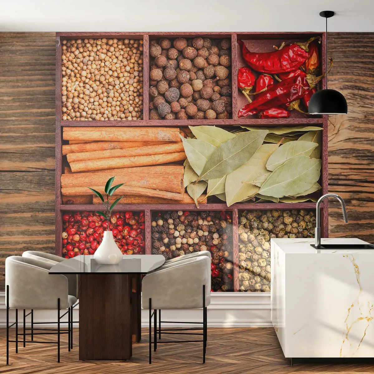 Fototapet Premium Sand - Formordning, arombukett - Gastronomi, Kryddor, Chili - 150x105 cm