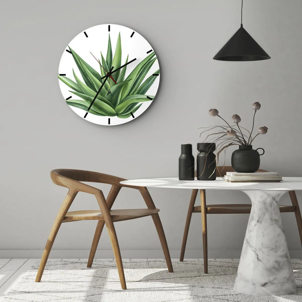 Väggklocka - Klocka på glas - Grönt - styrka - liv - 40x40 cm