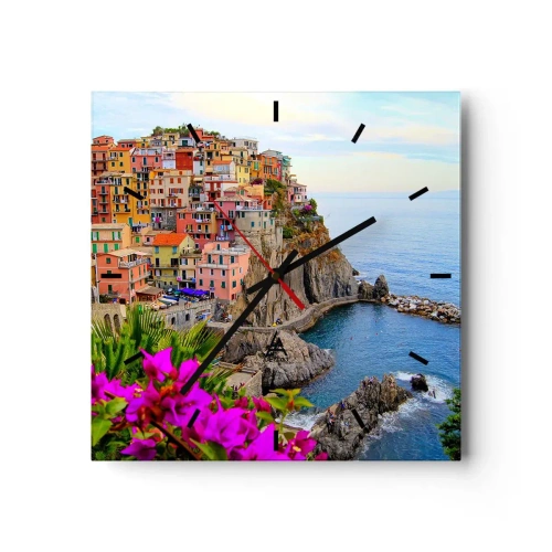 Väggklocka - Klocka på glas - Skrattande stad - 30x30 cm