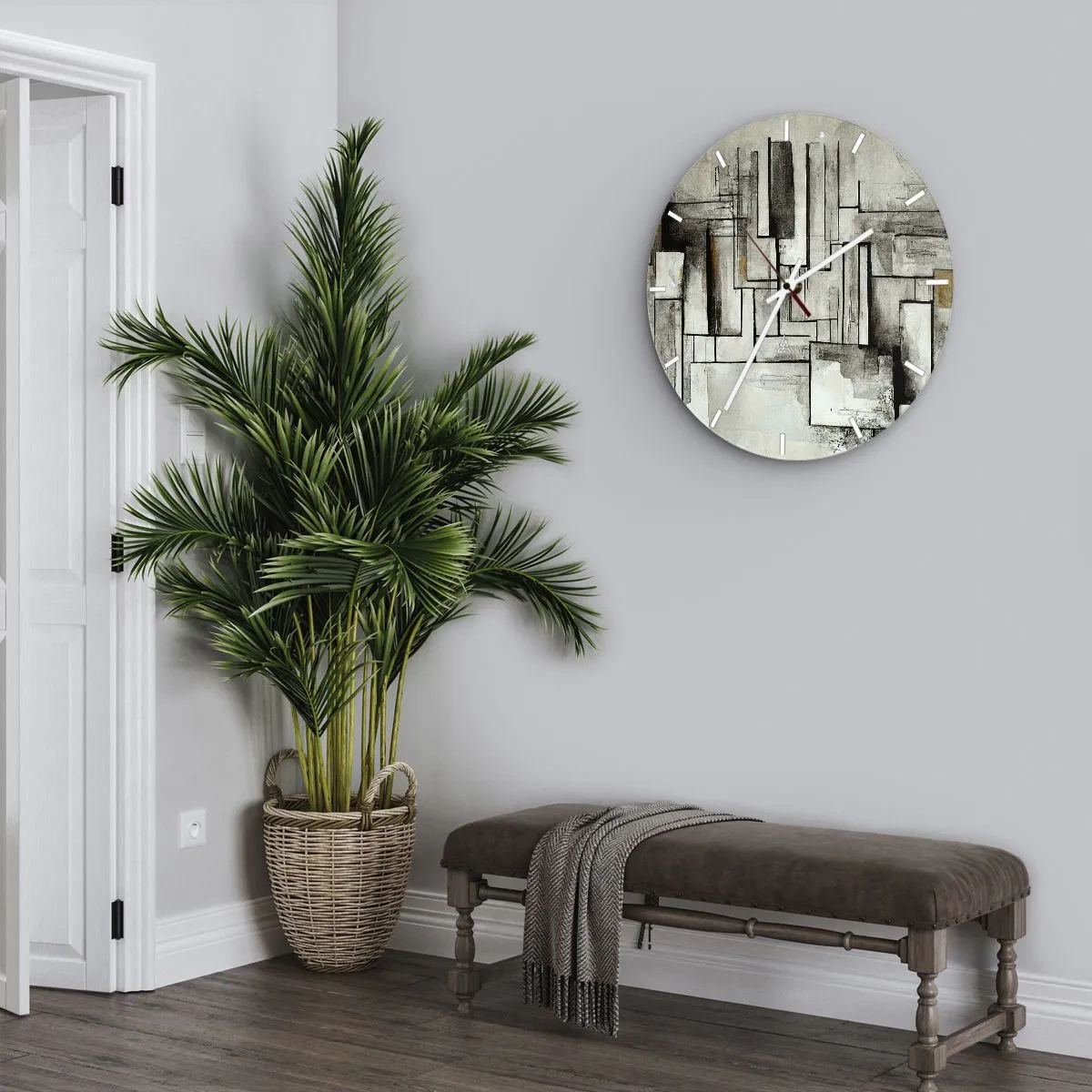 Väggklocka - Klocka på glas - En geometrisk komposition av rektanglar i dämpade färger. - 30x30cm - Kraften i enkelhet - Modern väggdekoration för vardagsrum, kök och sovrum ARTTOR