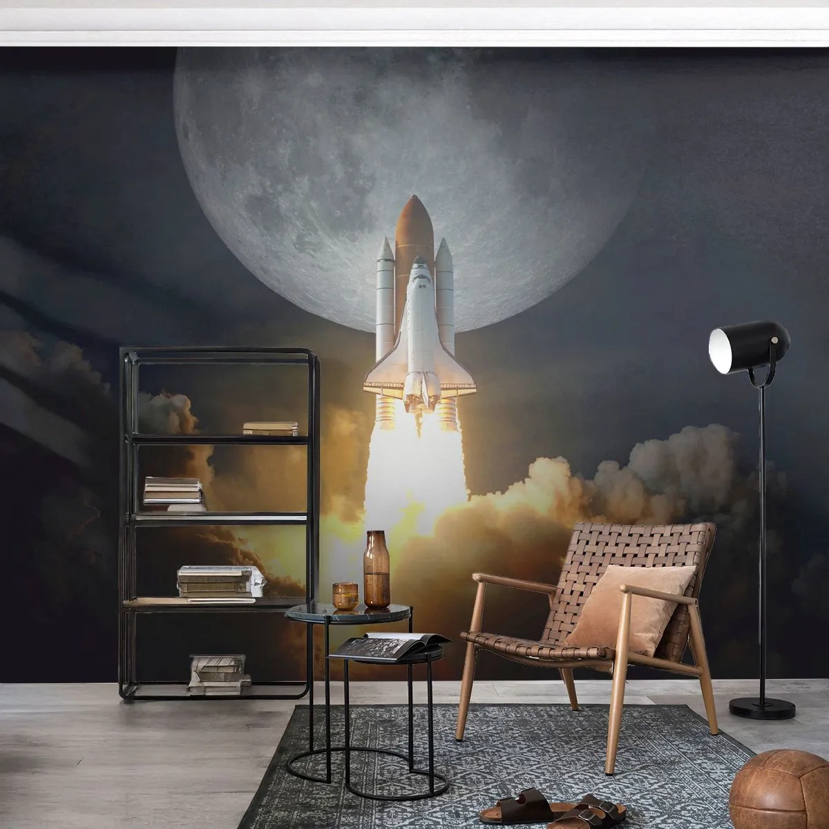 Självhäftande Fototapet Deluxe Sticker - Början på ett utomjordiskt äventyr - Måne, En rymdraket, NASA - 200x140 cm