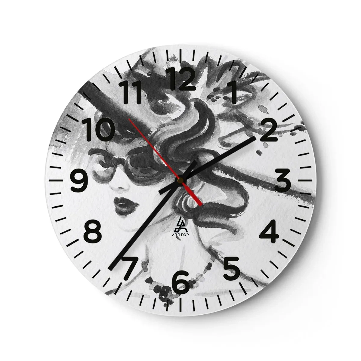 Väggklocka - Klocka på glas - Dam med karaktär - 30x30 cm