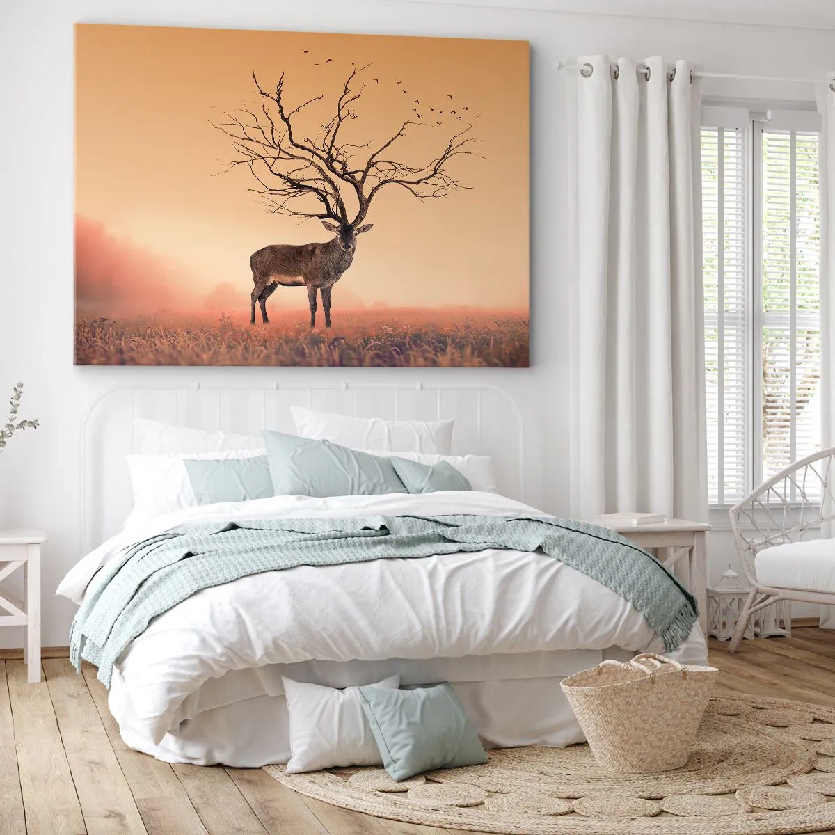 Canvastavla - Bild på duk - En snygg hjortgrafik med grenar istället för horn - 70x50cm - Urhjort - skogens eviga ande - Modern väggdekoration för vardagsrum och sovrum ARTTOR