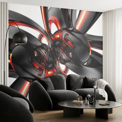 Självhäftande Fototapet Deluxe Sticker - Rörelse i grafit och röd - Abstraktion, 3D, Bit - 450x315 cm