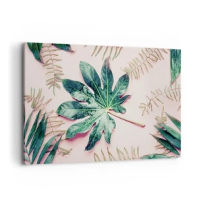 Canvastavla - Bild på duk - Grönskans studie mot rosa bakgrund - 120x80 cm