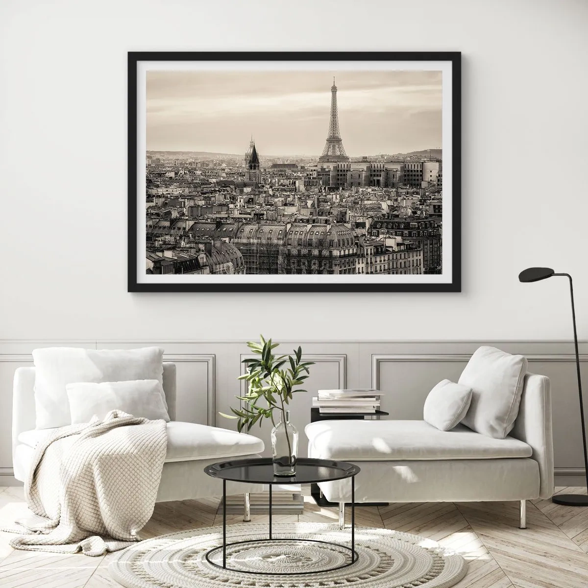 Affisch i svart ram - Över Paris tak - 100x70 cm