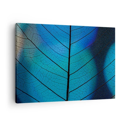 Canvastavla - Bild på duk - Närbild av ett blått blad med synliga ådringsdetaljer - 70x50cm - Invecklad konstruktion - Modern väggdekoration för vardagsrum och sovrum ARTTOR