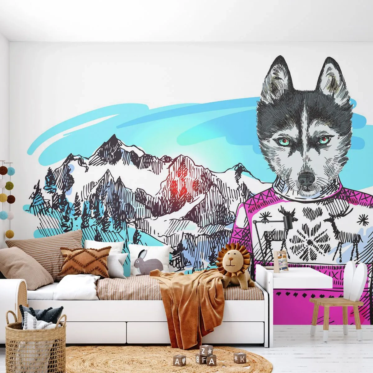 Självhäftande Fototapet Deluxe Sticker - Varg i fårskinn - Abstraktion, Varg, För barn - 250x175 cm