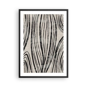 Affisch i svart ram - Abstrakta svarta linjer på en beige bakgrund - 50x70cm - Stänk av linjer - Modern väggdekoration för vardagsrum och sovrum ARTTOR