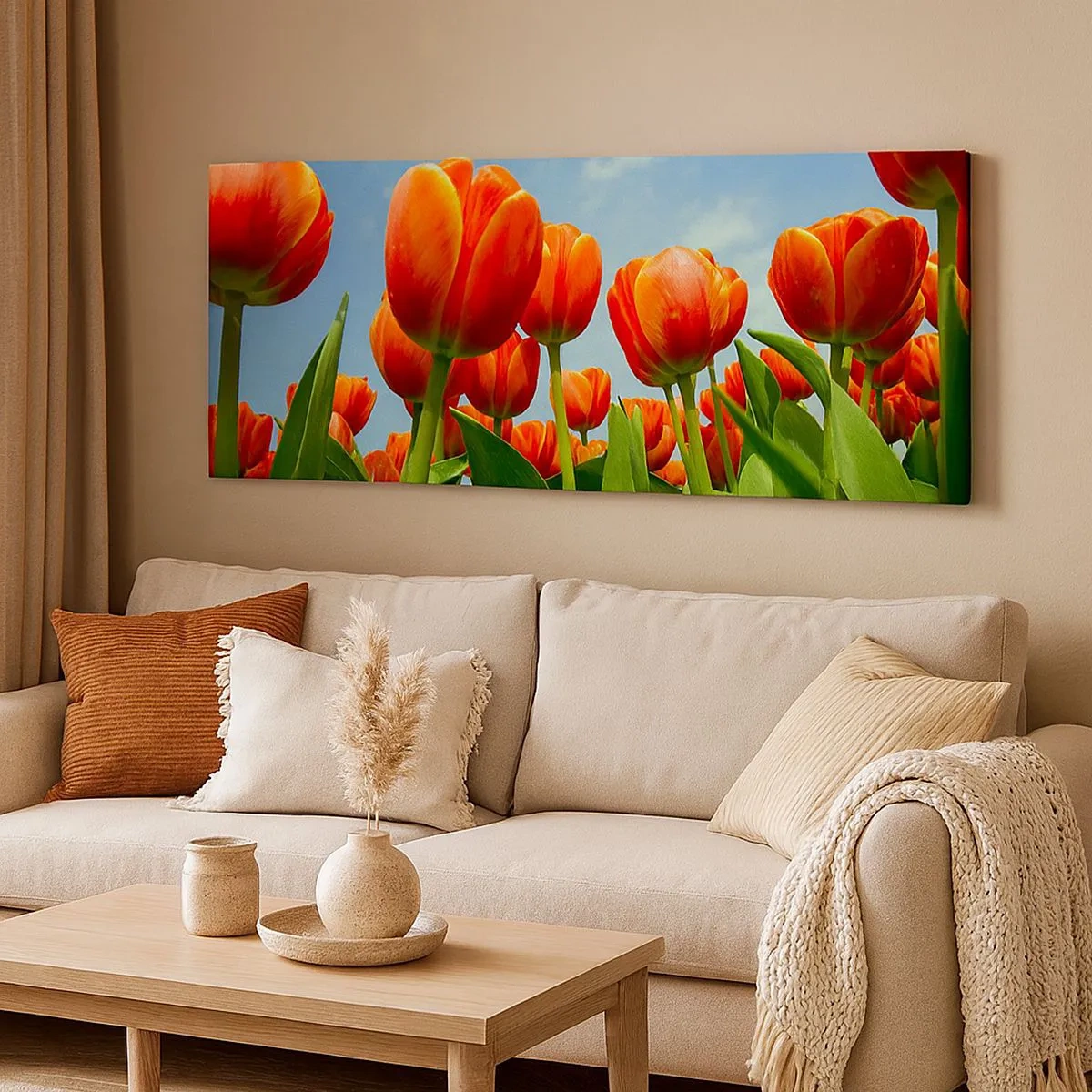 Canvastavla - Bild på duk - Förutom blå himmel behöver vi inget annat i livet - 100x40 cm