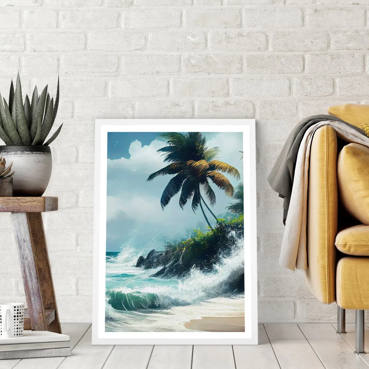 Affisch i vit ram - På en tropisk strand - 50x70 cm