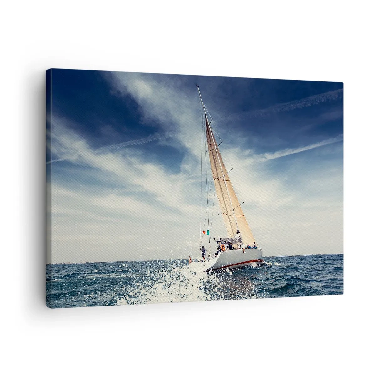 Canvastavla - Bild på duk - En segelbåt på ett stormigt hav under en blå himmel - 70x50cm - De hinner inte ikapp oss! - Modern väggdekoration för vardagsrum och sovrum ARTTOR