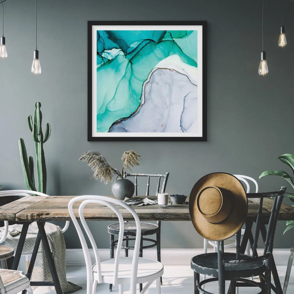 Affisch i svart ram - En studie i turkos - 60x60 cm