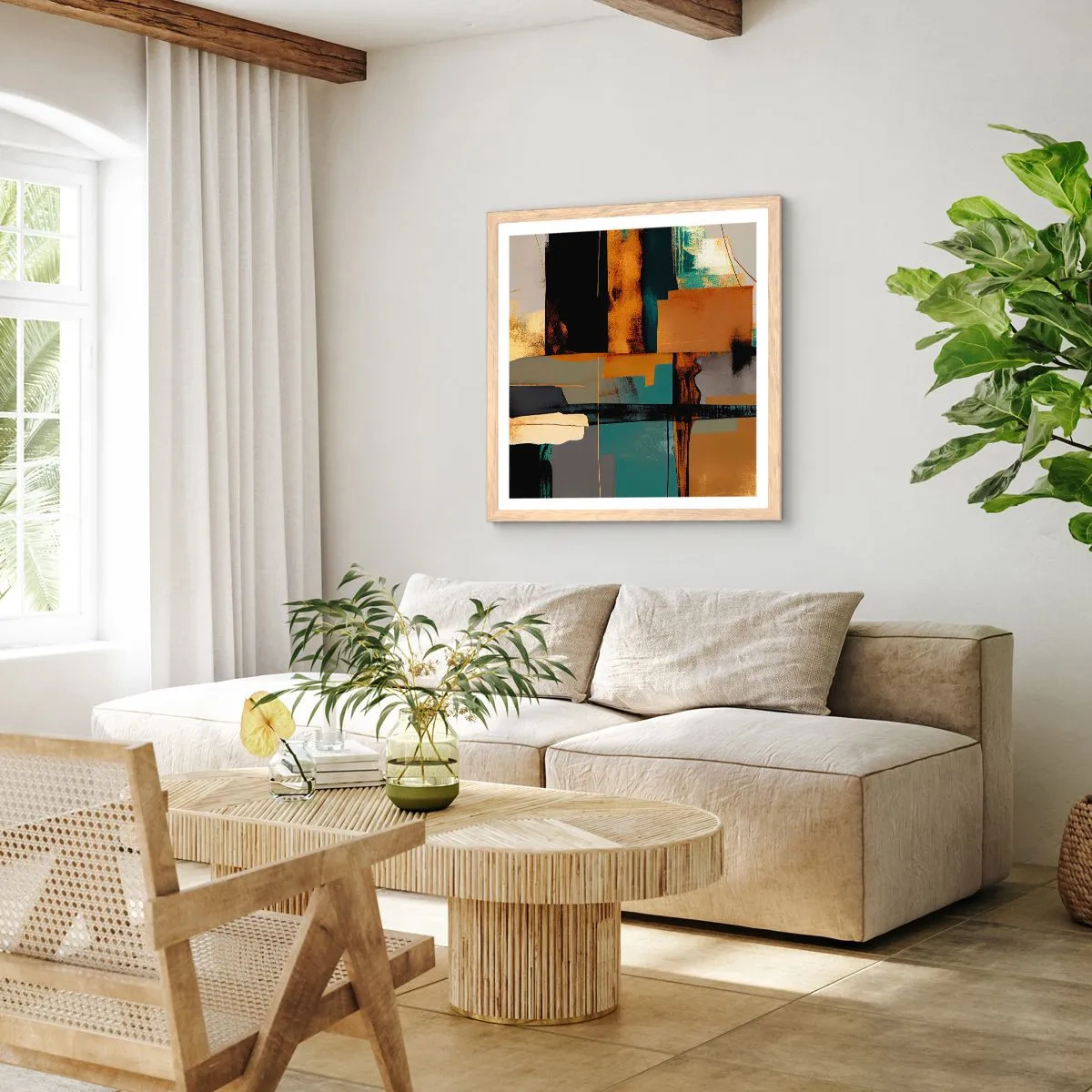 Affisch i ram av ljusek - Abstraktion - ljus och skugga - 40x40 cm