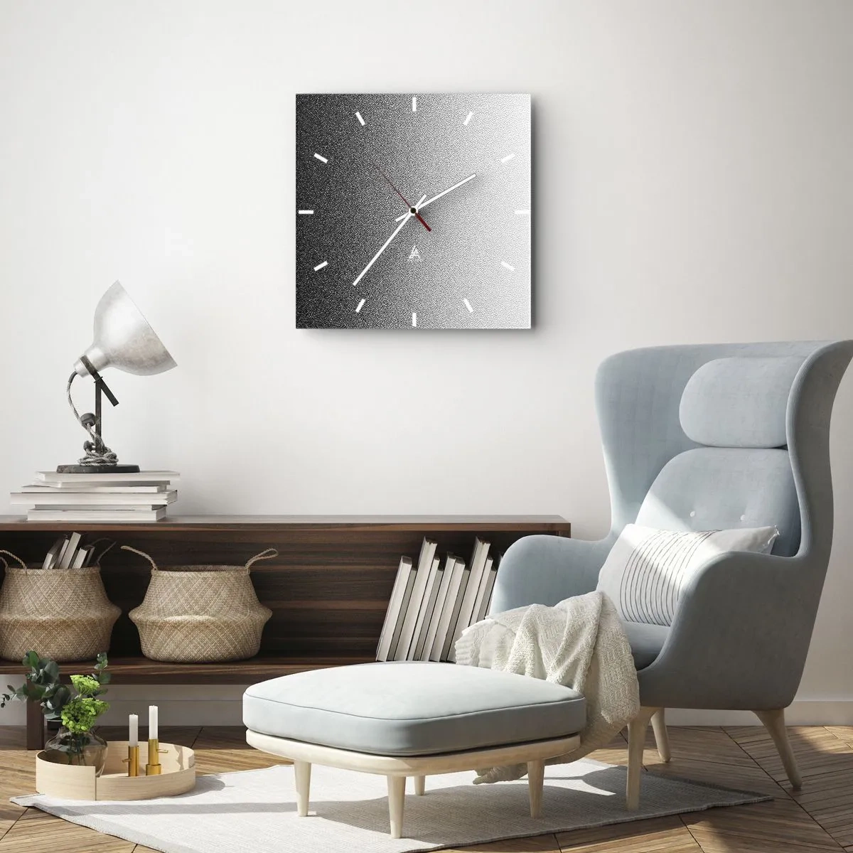 Väggklocka - Klocka på glas - Mot ljuset - 40x40 cm
