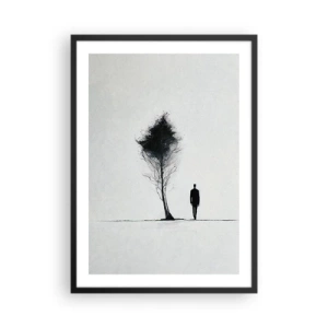 Affisch i svart ram - En minimalistisk silhuett och ett ensamt träd - 50x70cm - Vi vandrar alla - Modern väggdekoration för vardagsrum och sovrum ARTTOR