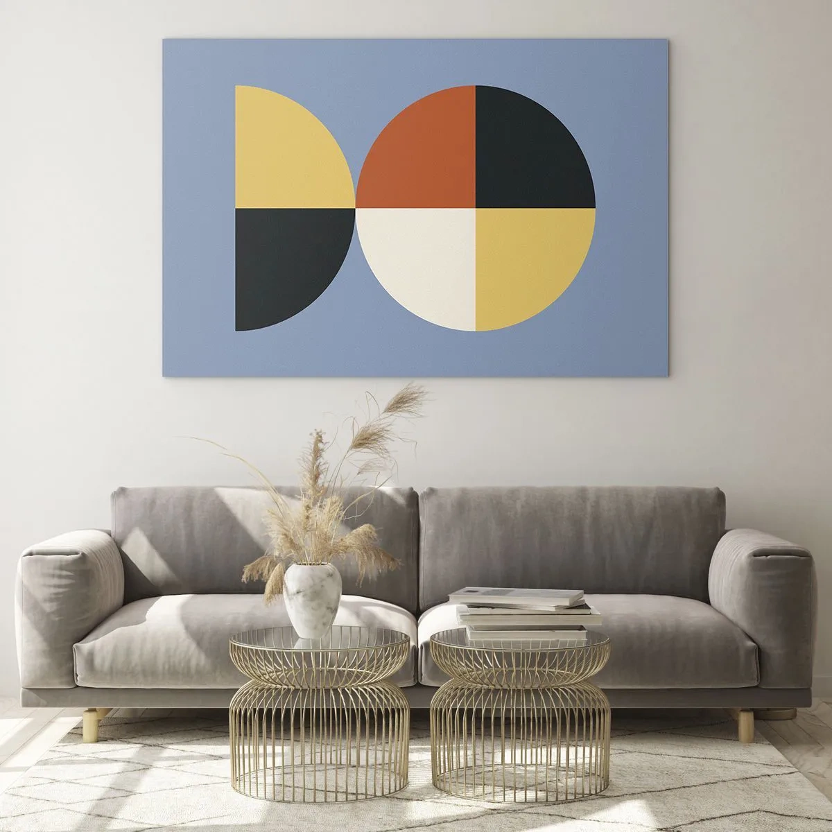 Glastavla - Bild på glas - Färgglada halvcirklar och fjärdedelar på en blå bakgrund - 70x50cm - Titta och räkna - Modern väggdekoration för vardagsrum och sovrum ARTTOR