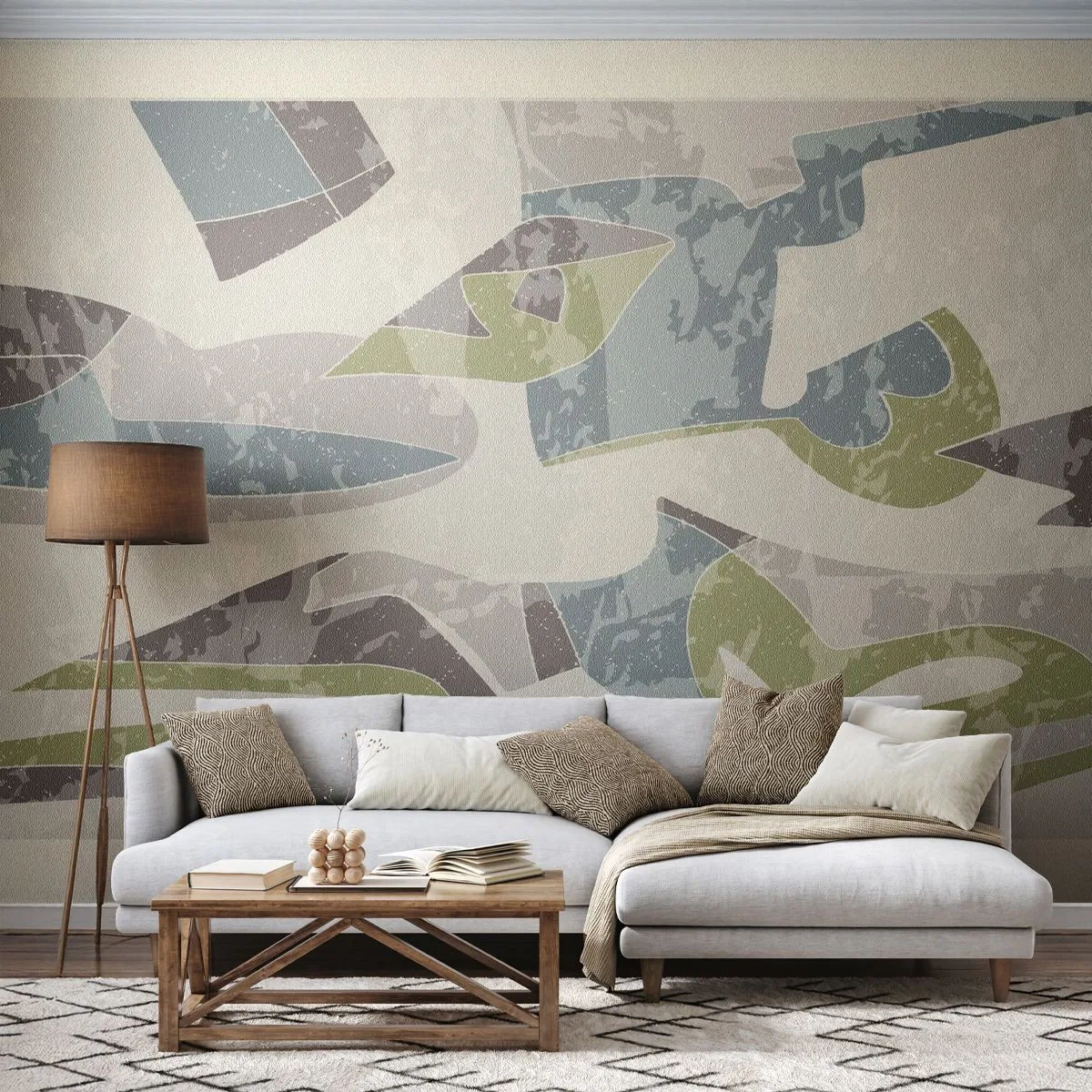 Fototapet Premium Sand - Komposition bakom glas - Former, Abstraktion, Pastell - 400x280 cm